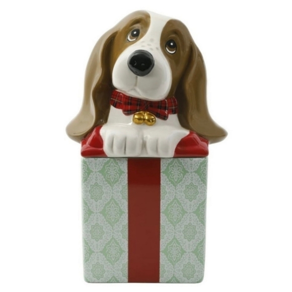 RARE Pioneer Woman Christmas Present Ceramic Charlie Basset Hound Dog Cookie Jar - Picture 1 of 17